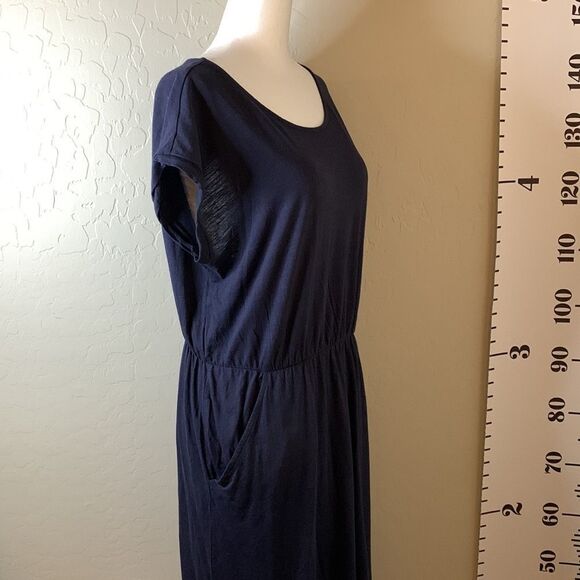 H&M navy blue casual dress summer sleeveless front pockets elastic waist MEDIUM - Picture 6 of 13